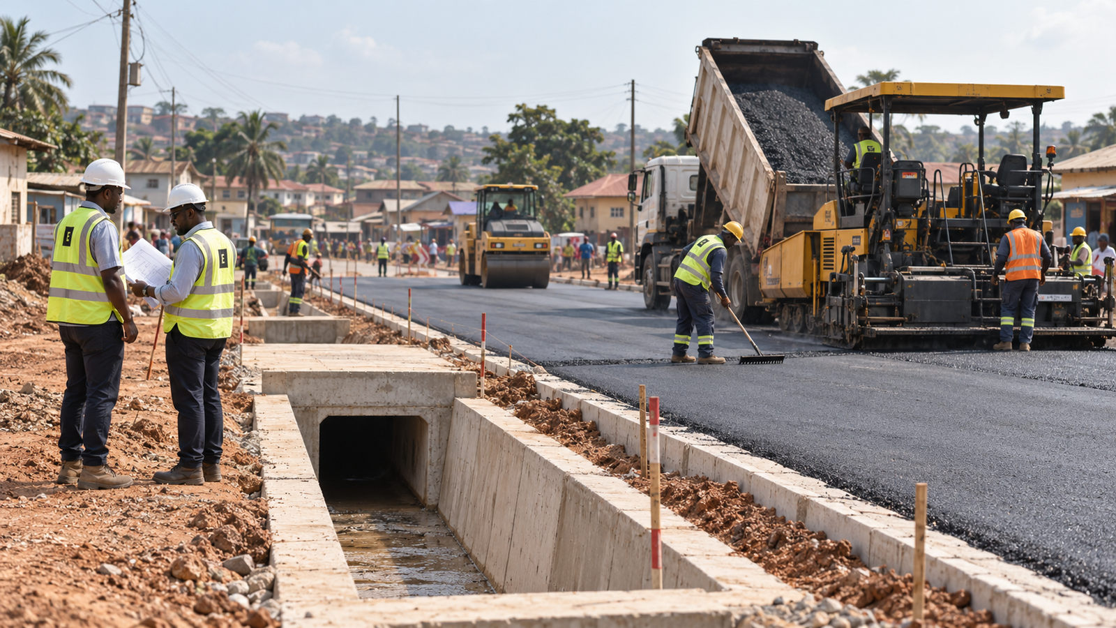 Road and drainage construction in progress